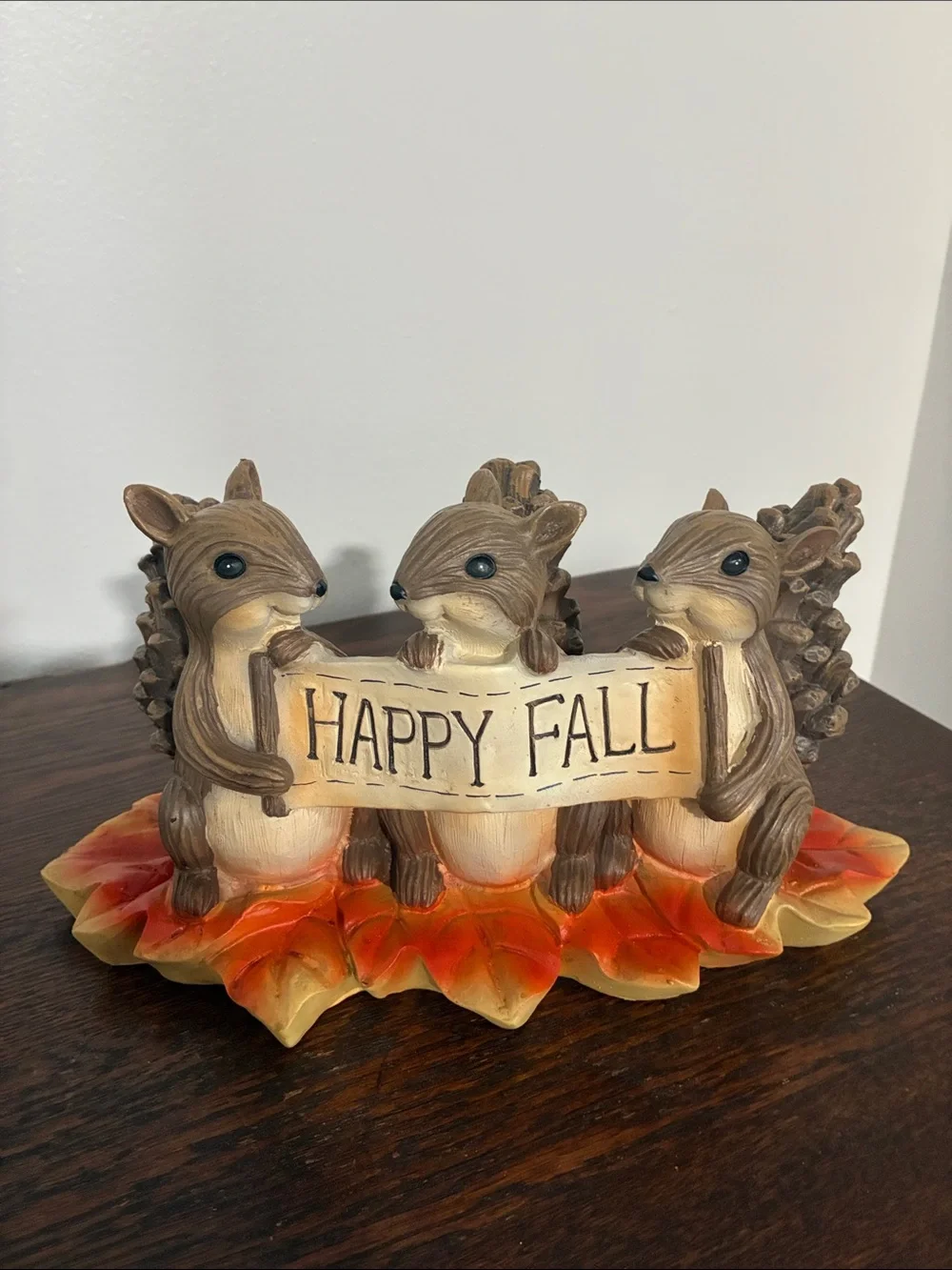 NWT- Happy Fall- Squirrel Trio Figurine - Autumn Leaf Base